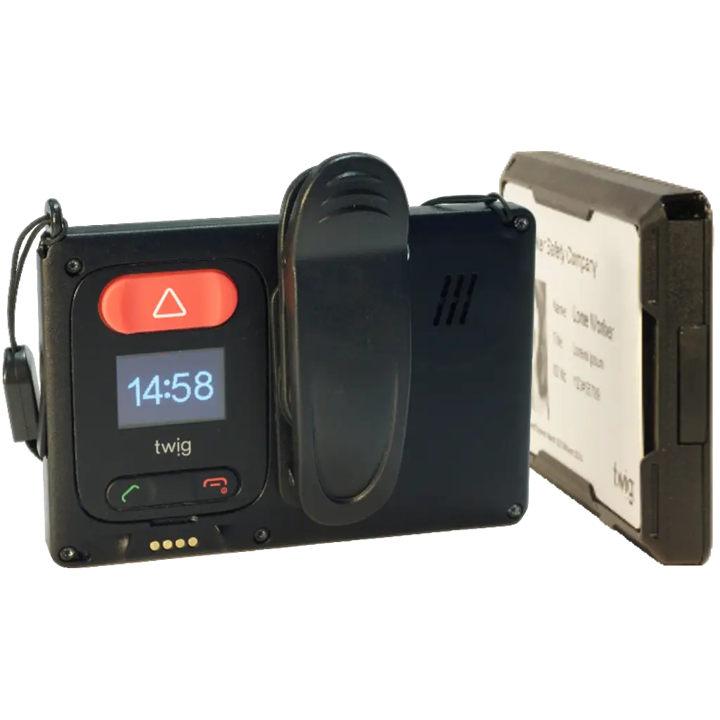 Diskrétní ochrana osamocených pracovníků TWIG SOS Card v ID pouzdře